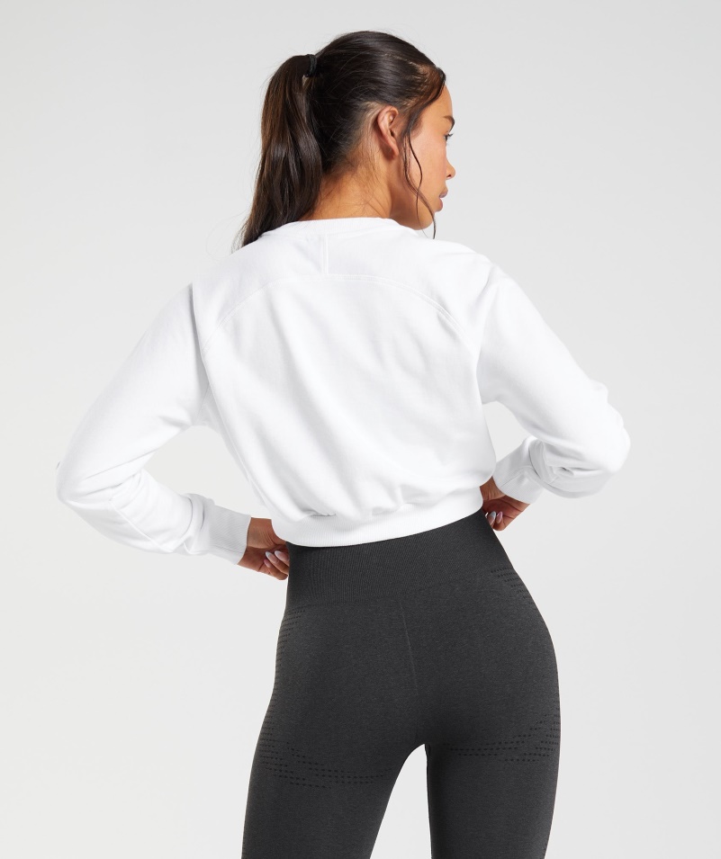 Gymshark Tréning Skrátený Sveter ženy Biely