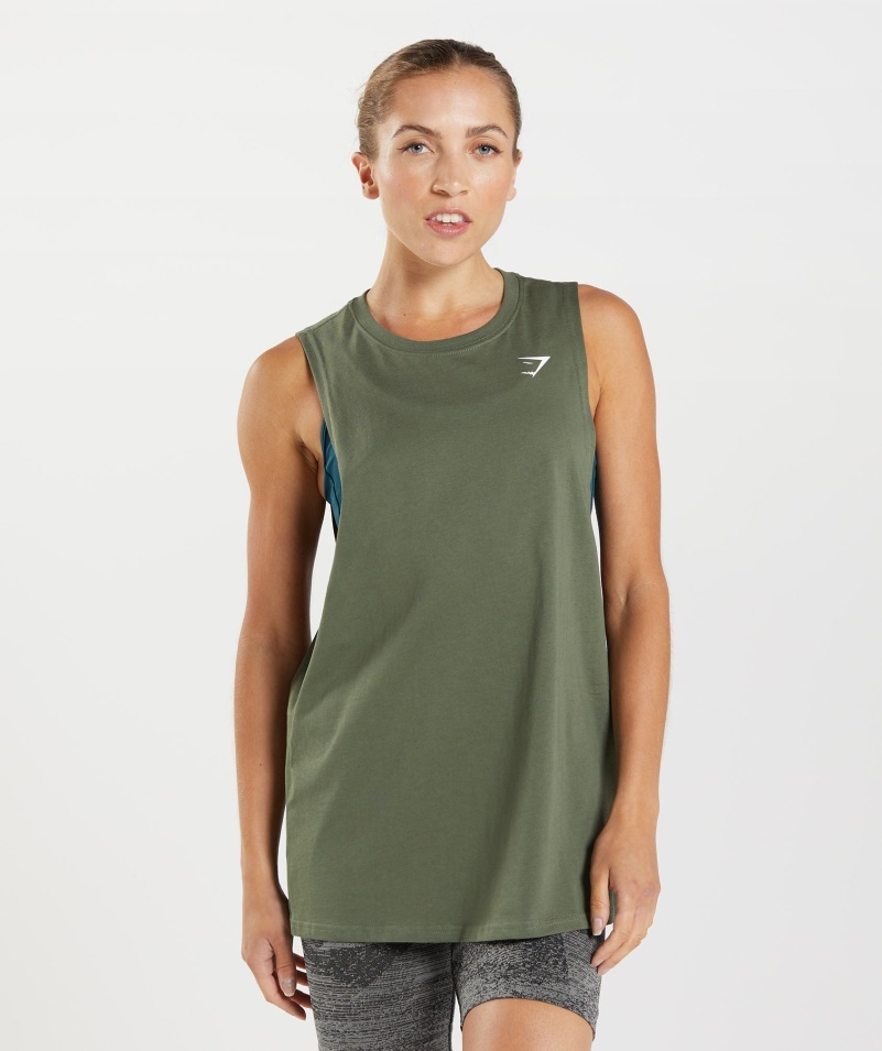 Gymshark Tréning Drop Arm Tank Core Olivový