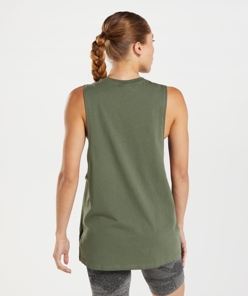Gymshark Tréning Drop Arm Tank Core Olivový