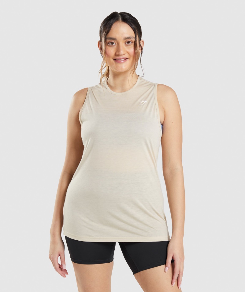 Gymshark Tréning Padacie Rameno Tank Vanilka Hnedý