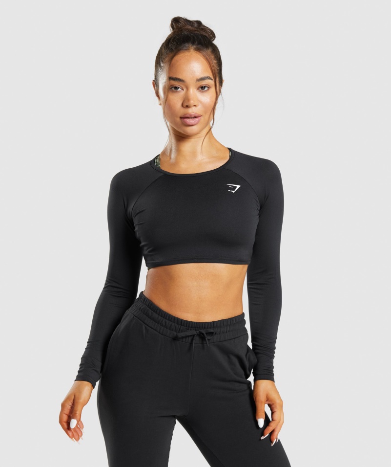 Gymshark Tréning Dlhý Rukáv Crop Top čierny