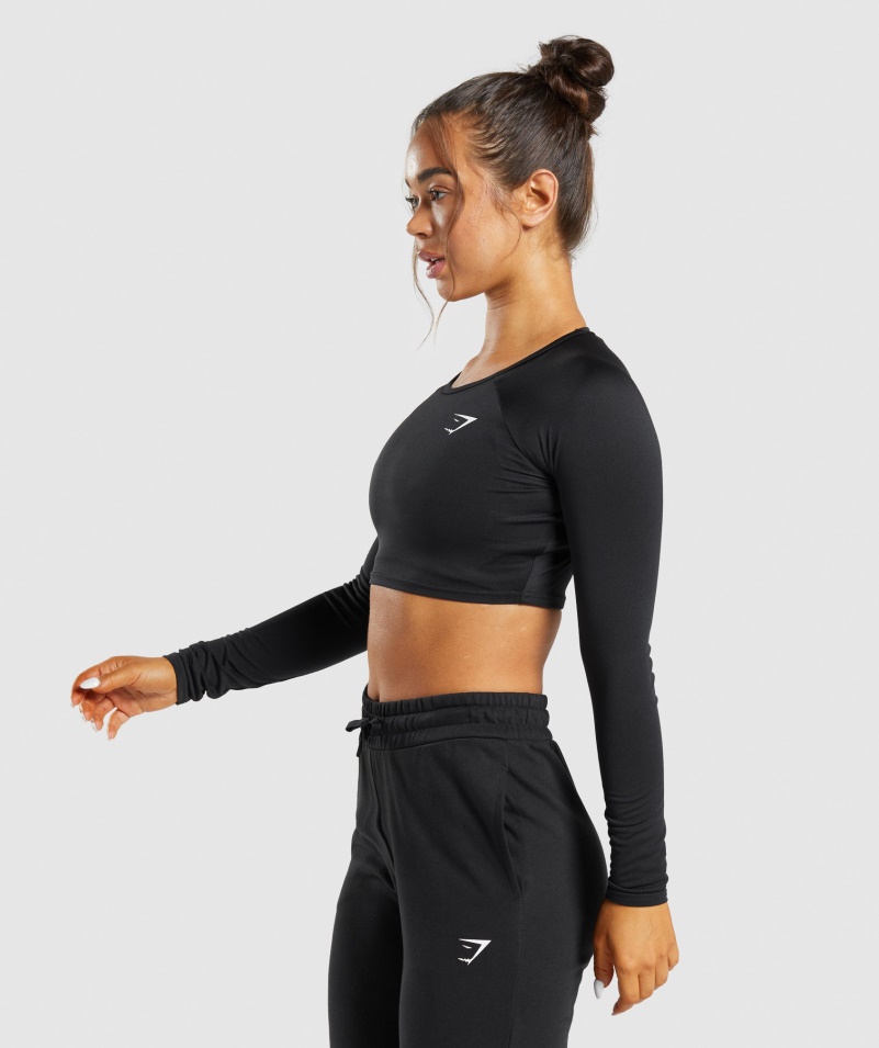 Gymshark Tréning Dlhý Rukáv Crop Top čierny