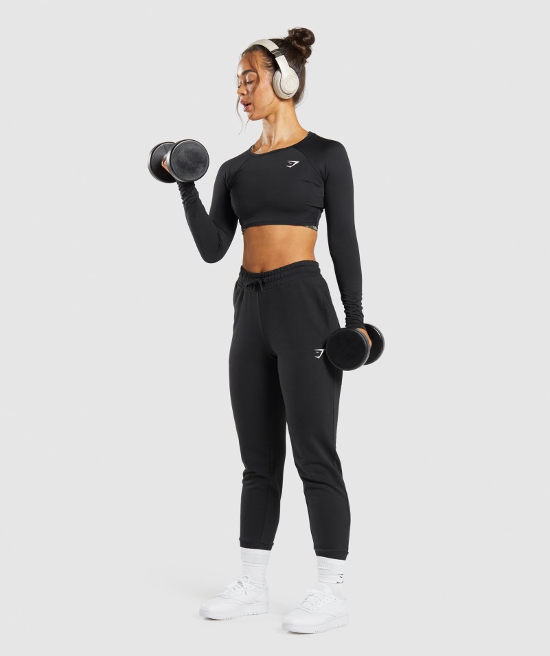Gymshark Tréning Dlhý Rukáv Crop Top čierny