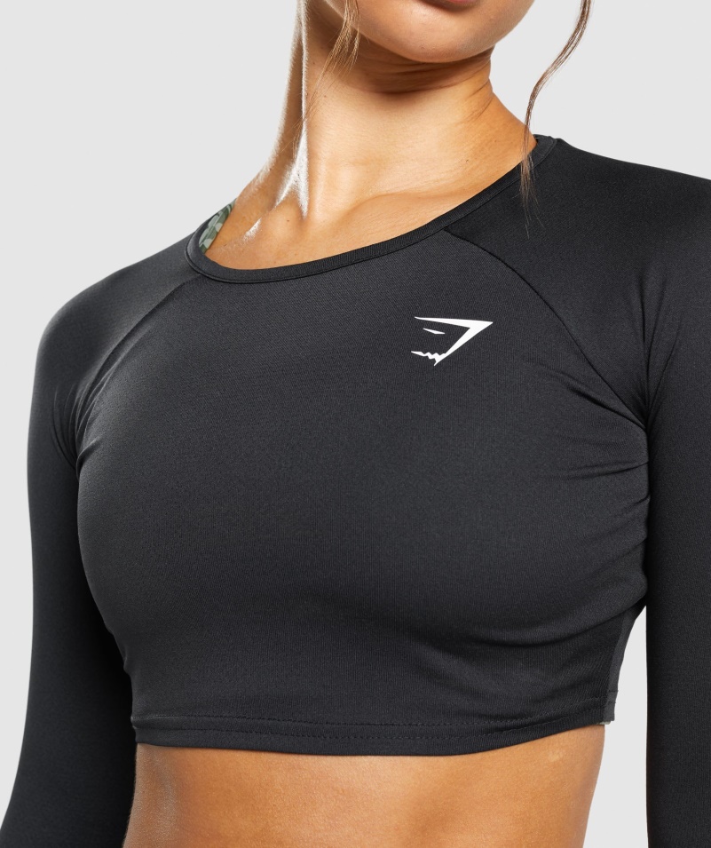 Gymshark Tréning Dlhý Rukáv Crop Top čierny