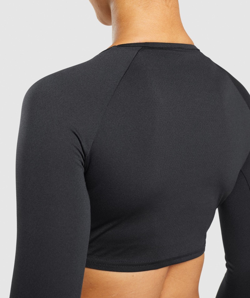 Gymshark Tréning Dlhý Rukáv Crop Top čierny