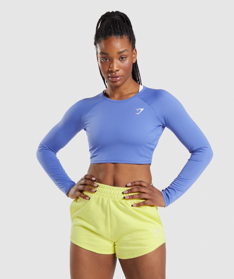 Gymshark Tréning Dlhý Rukáv Crop Top Court Modrý