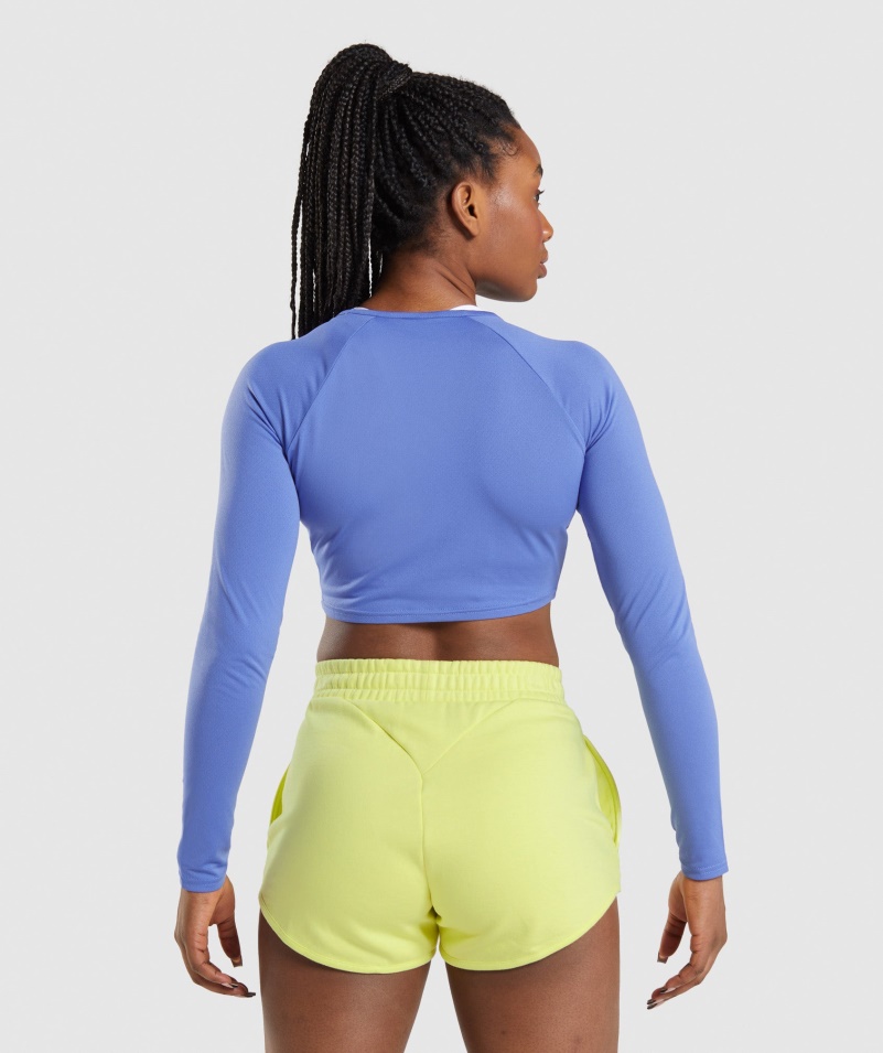 Gymshark Tréning Dlhý Rukáv Crop Top Court Modrý