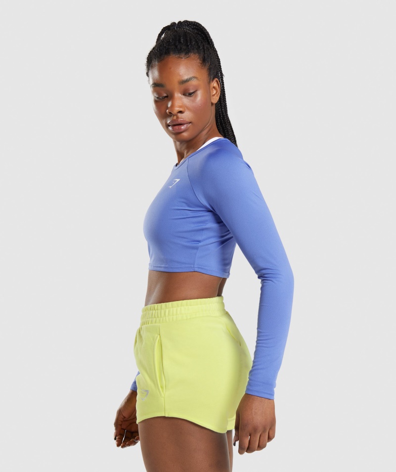Gymshark Tréning Dlhý Rukáv Crop Top Court Modrý
