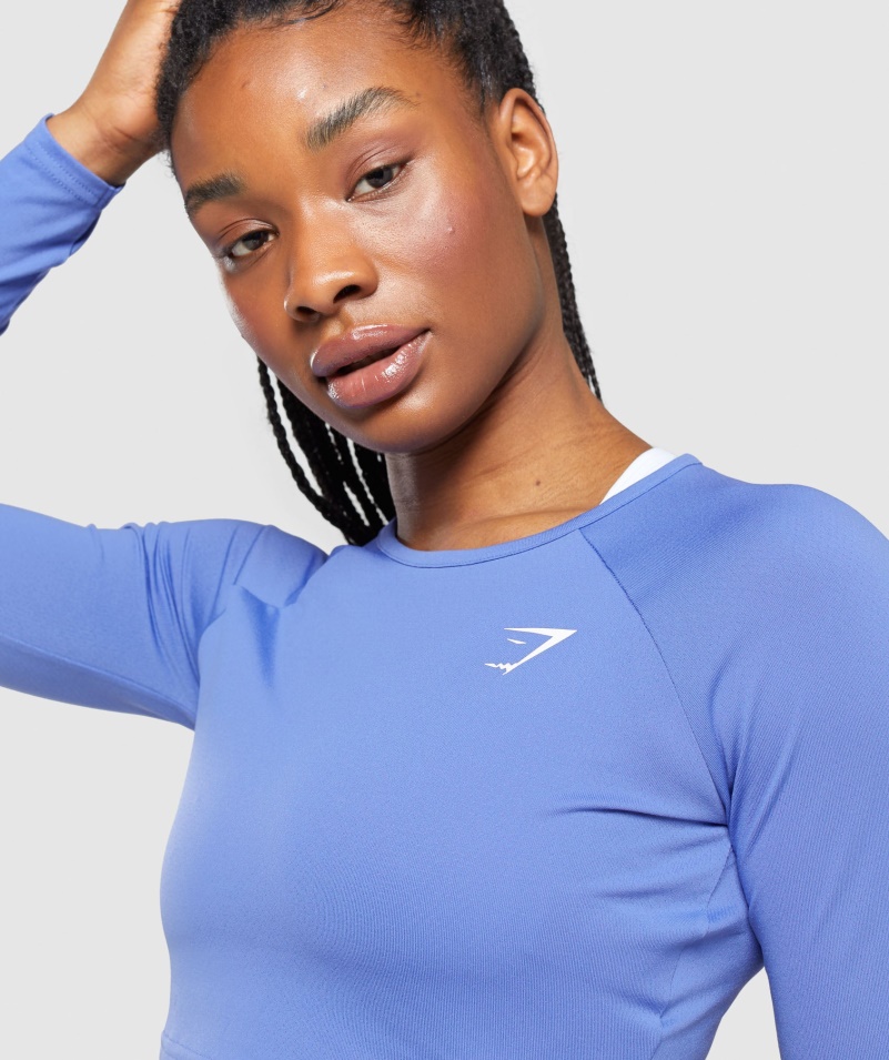 Gymshark Tréning Dlhý Rukáv Crop Top Court Modrý
