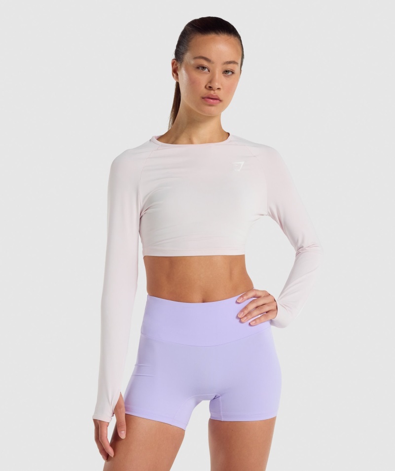 Gymshark Tréningový Crop Top Krém S Dlhým Rukávom
