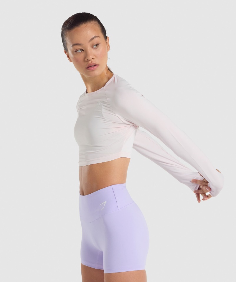 Gymshark Tréningový Crop Top Krém S Dlhým Rukávom