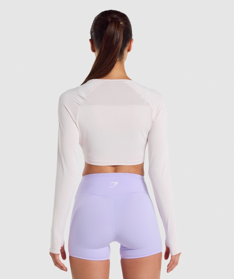 Gymshark Tréningový Crop Top Krém S Dlhým Rukávom