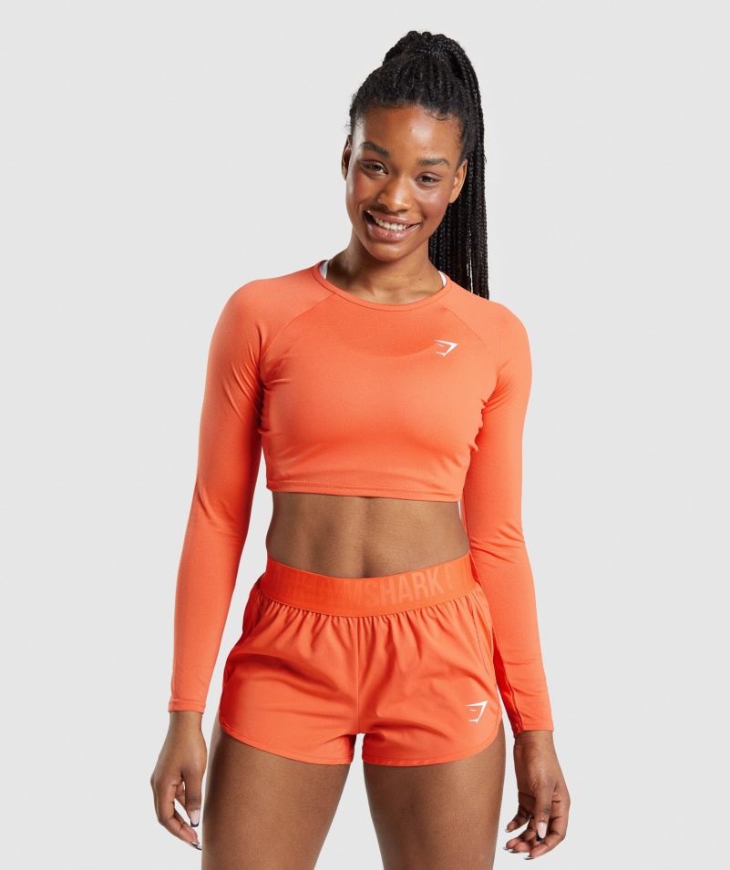 Gymshark Tréning Dlhý Rukáv Crop Top Papája Oranžová
