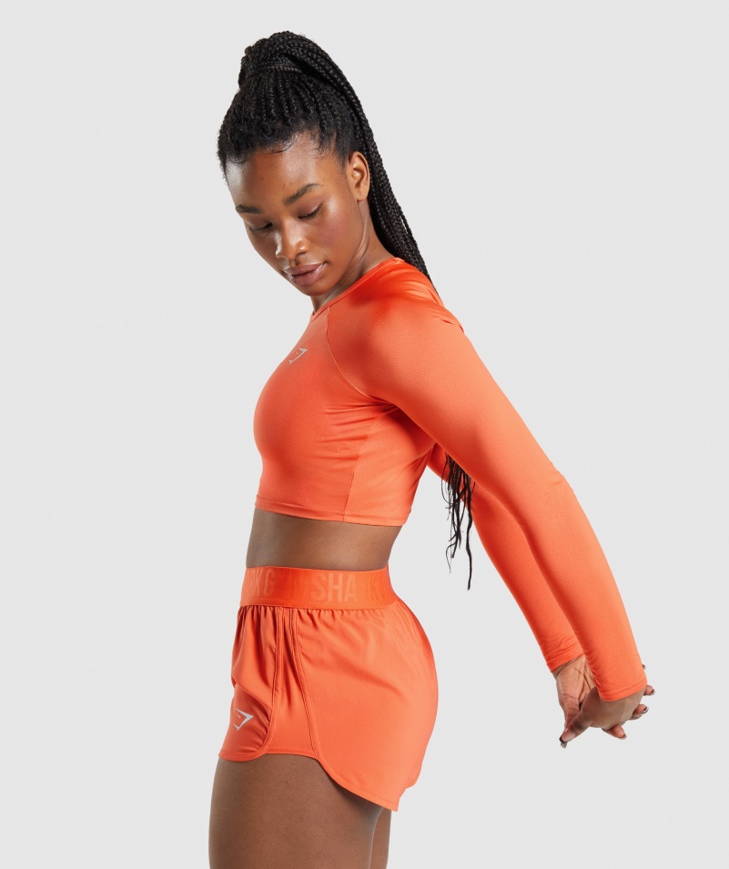 Gymshark Tréning Dlhý Rukáv Crop Top Papája Oranžová