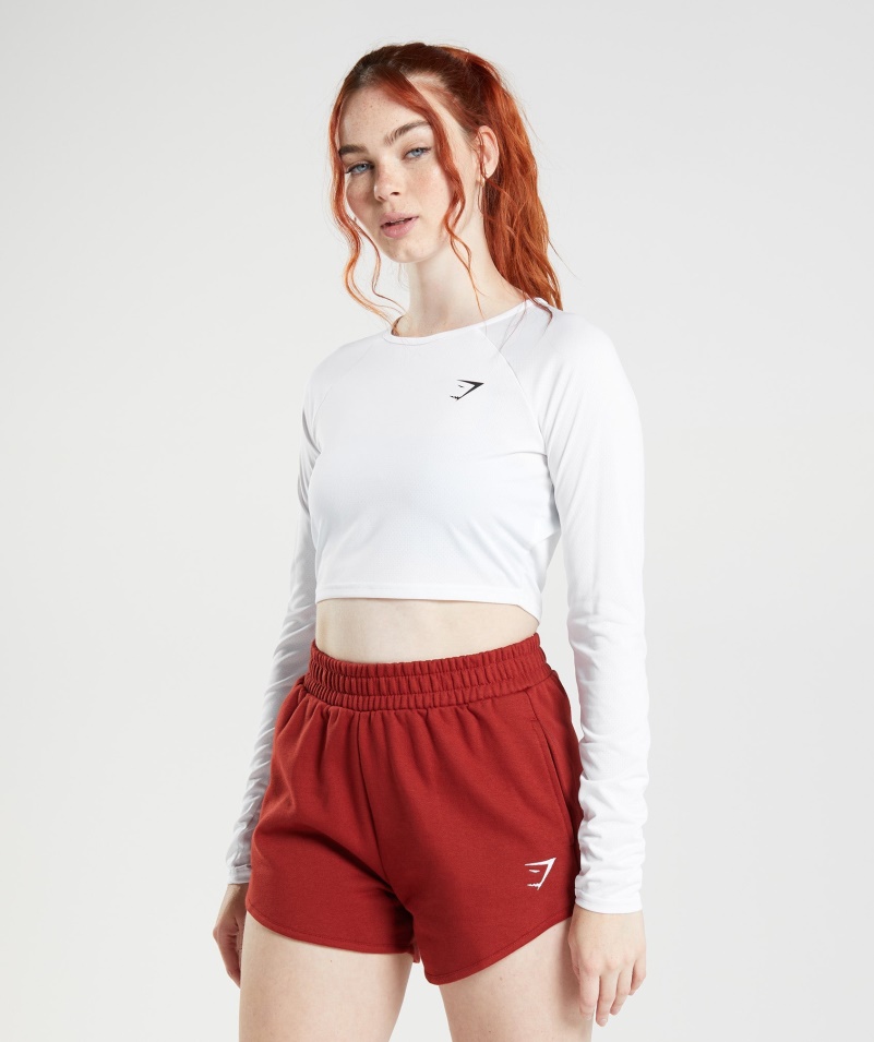 Gymshark Tréning Dlhý Rukáv Crop Top Biely