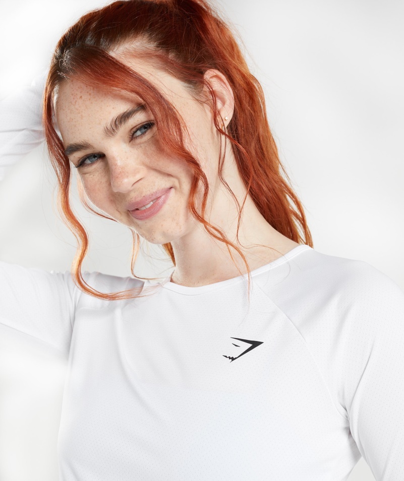 Gymshark Tréning Dlhý Rukáv Crop Top Biely