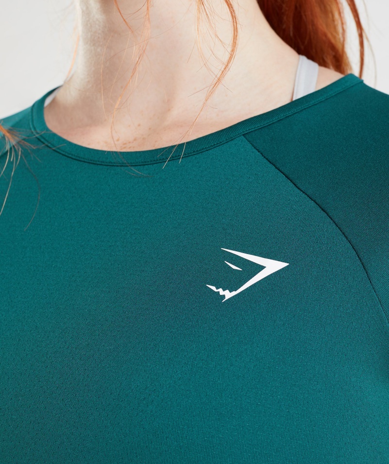Gymshark Tréning Dlhý Rukáv Crop Top Zimná Modrozelená