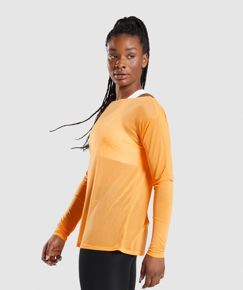 Gymshark Tréningové Oversized Tričko S Dlhým Rukávom Marhuľová Oranžová