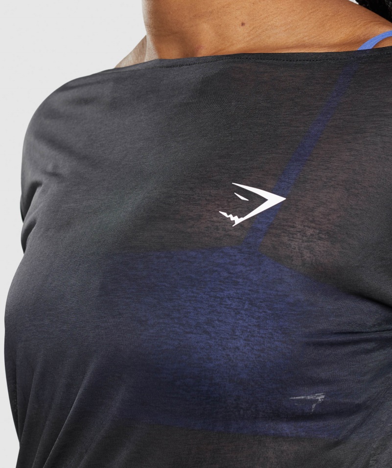 Gymshark Tréningové Oversized Tričko S Dlhým Rukávom čierne