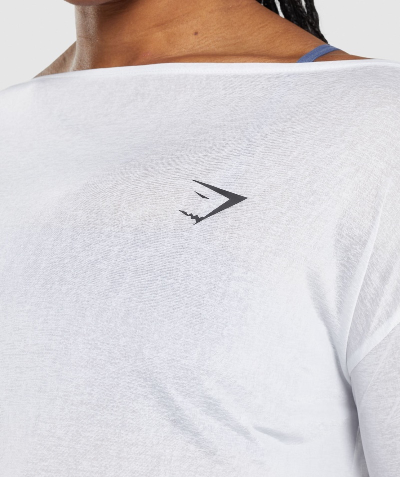 Gymshark Tréningové Oversized Tričko S Dlhým Rukávom Dámske Biele