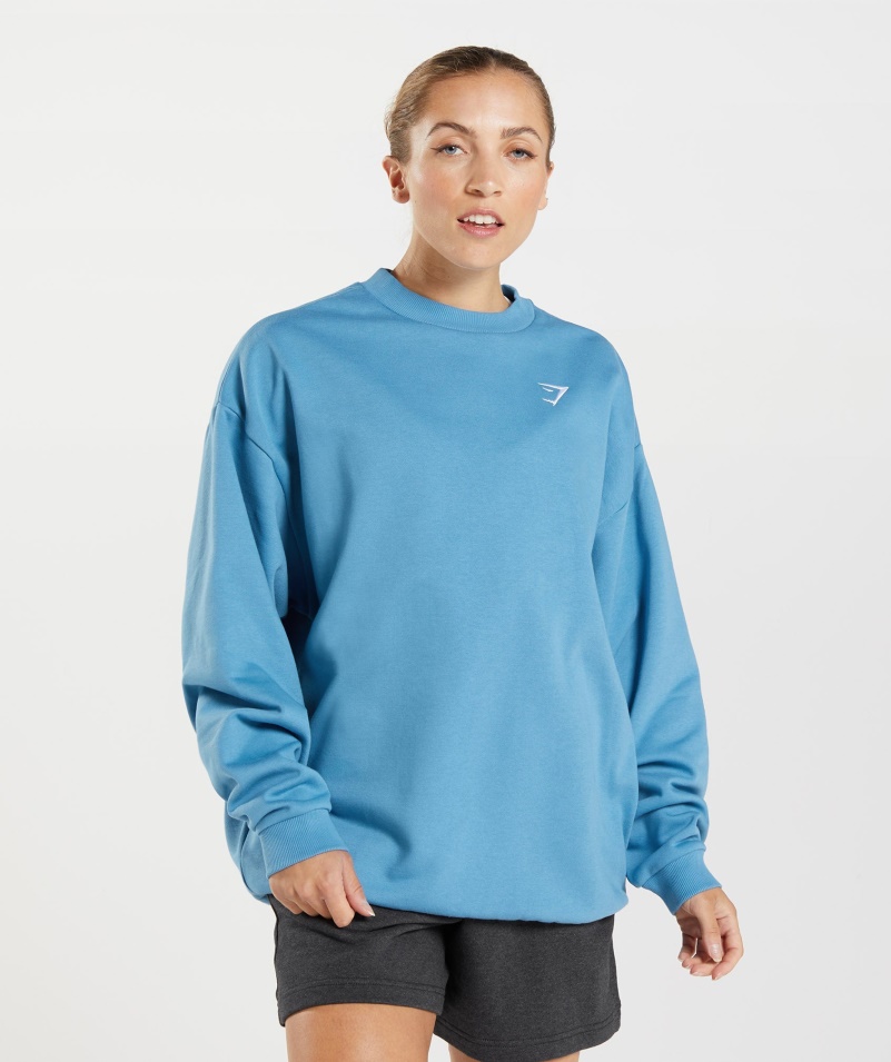 Gymshark Tréningová Oversized Mikina Pobrežná Modrá