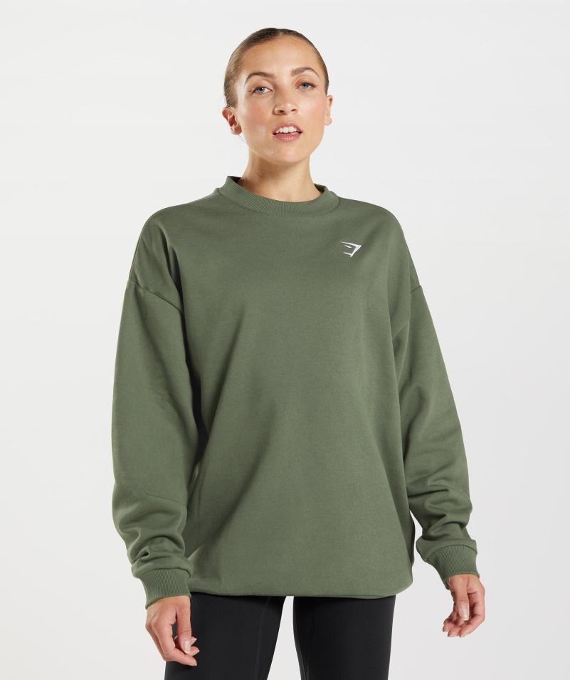 Gymshark Tréning Oversized Mikina Core Olivová