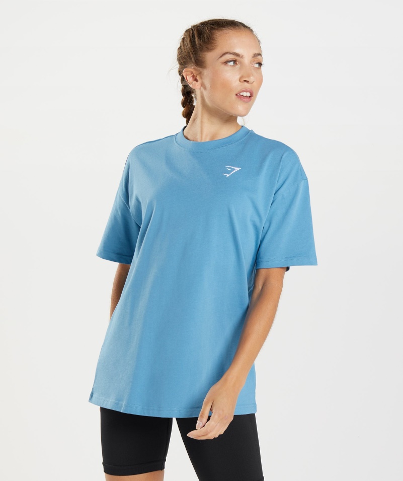 Gymshark Tréningové Oversized Tričko Pobrežne Modré