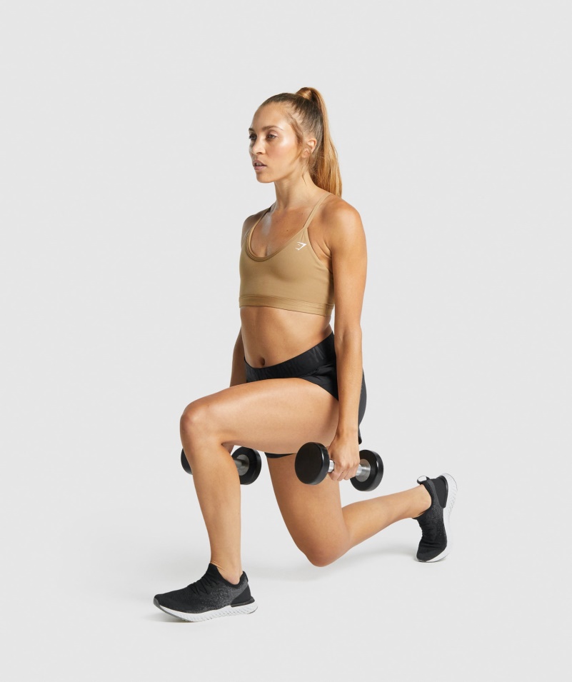 športová Podprsenka Gymshark Do V, Svetlohnedá