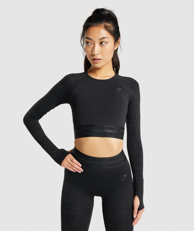 Gymshark Vision Dlhý Rukáv Crop Top čierny