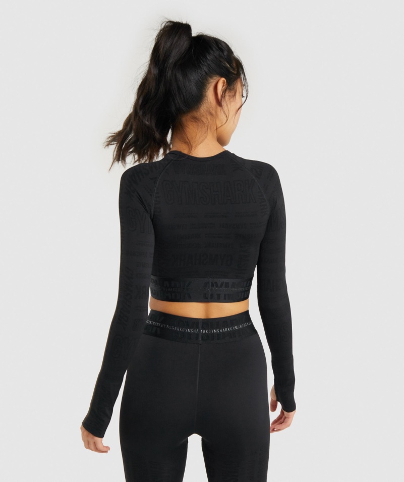 Gymshark Vision Dlhý Rukáv Crop Top čierny