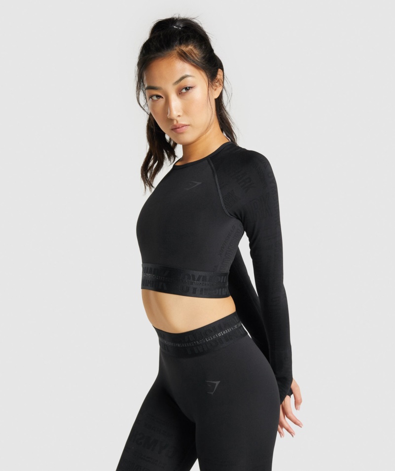Gymshark Vision Dlhý Rukáv Crop Top čierny