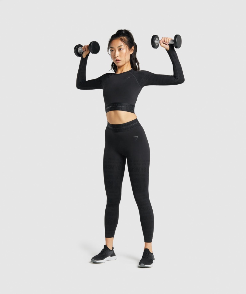 Gymshark Vision Dlhý Rukáv Crop Top čierny