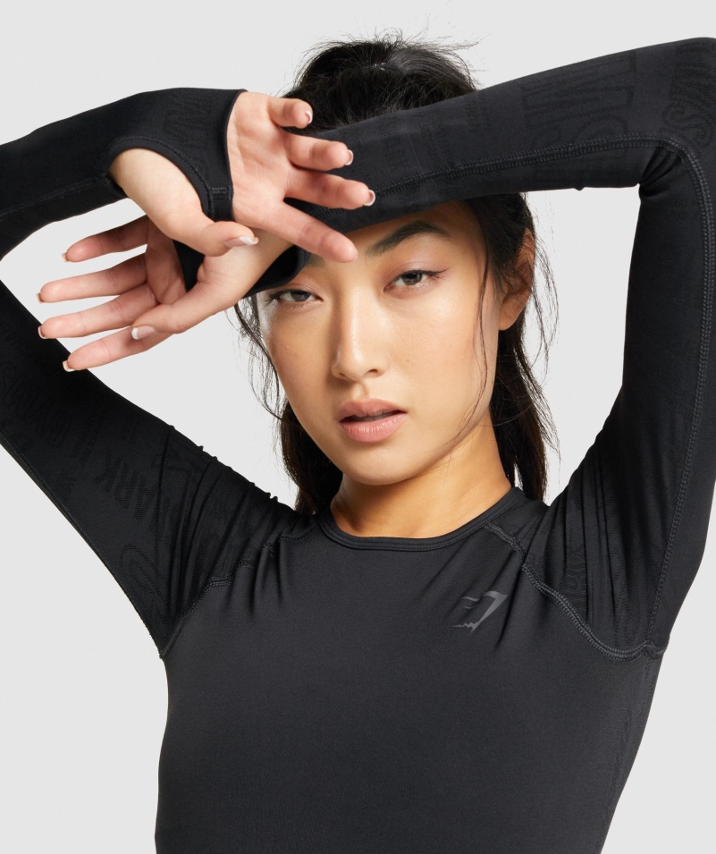 Gymshark Vision Dlhý Rukáv Crop Top čierny
