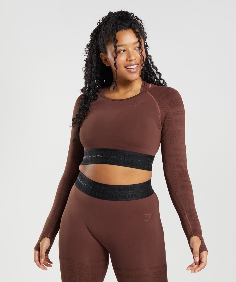 Gymshark Vision Dlhý Rukáv Crop Top čerešňovo Hnedý