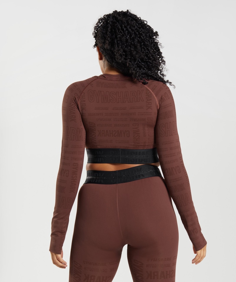 Gymshark Vision Dlhý Rukáv Crop Top čerešňovo Hnedý