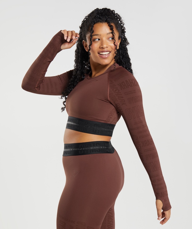 Gymshark Vision Dlhý Rukáv Crop Top čerešňovo Hnedý
