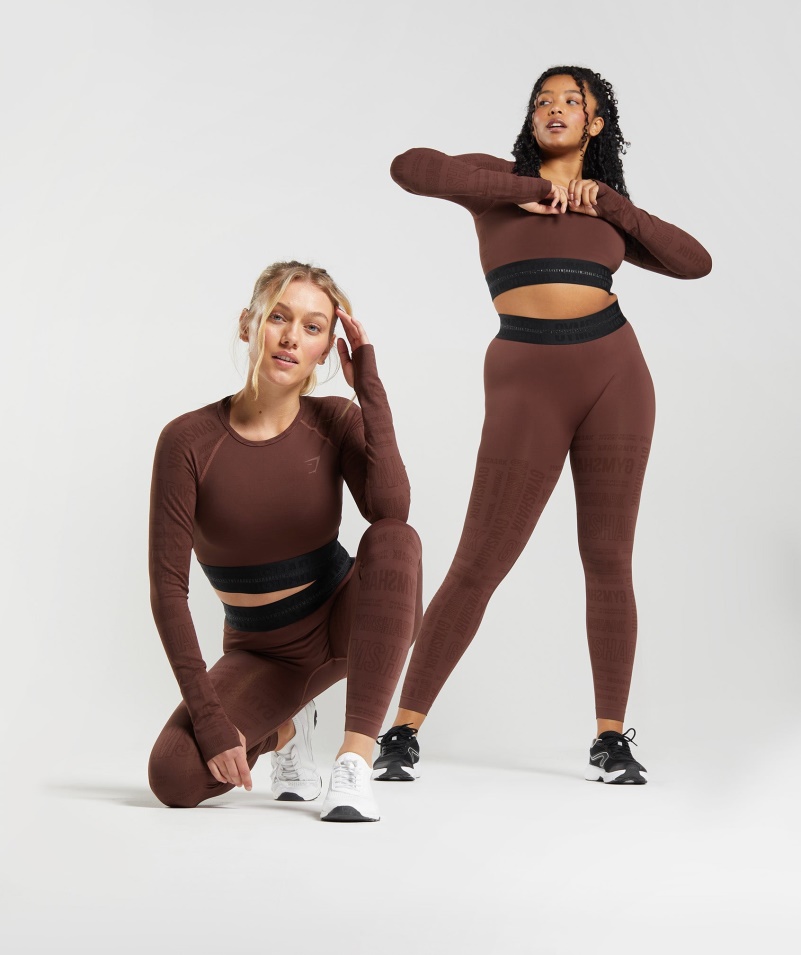 Gymshark Vision Dlhý Rukáv Crop Top čerešňovo Hnedý