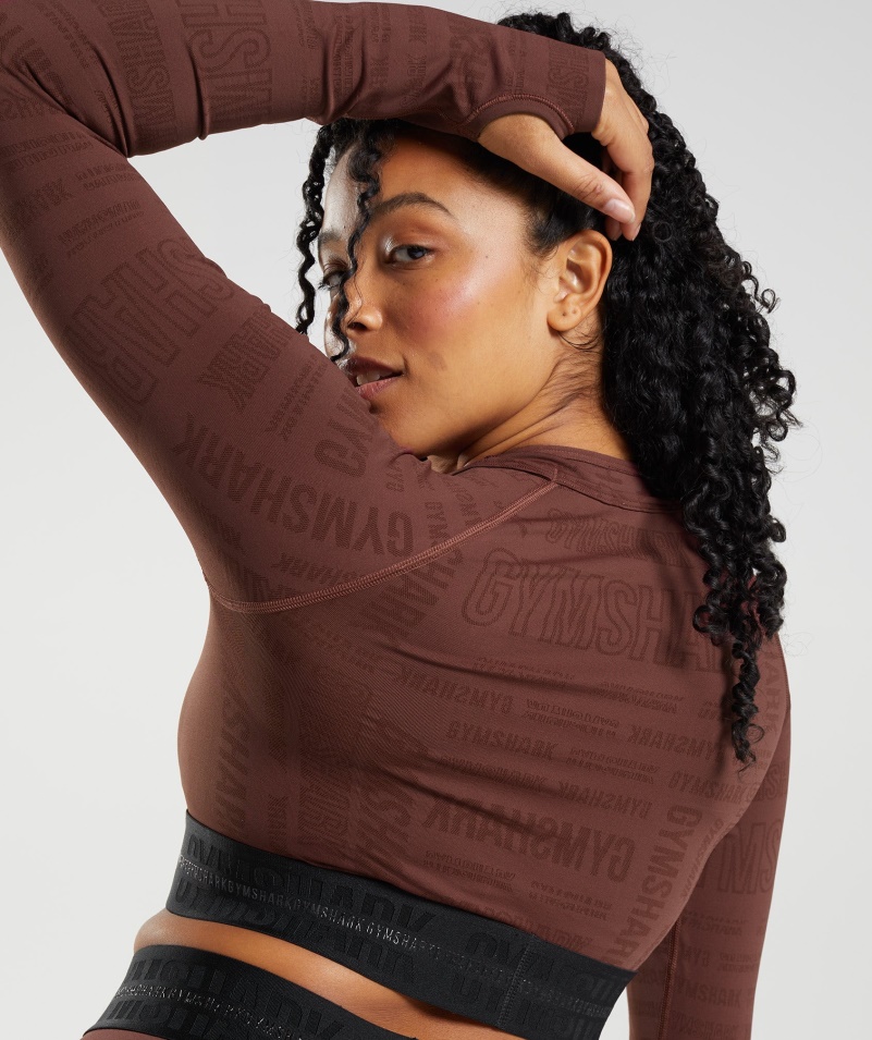 Gymshark Vision Dlhý Rukáv Crop Top čerešňovo Hnedý