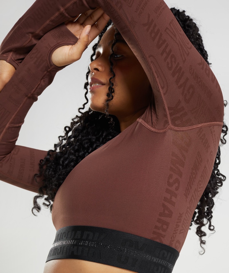 Gymshark Vision Dlhý Rukáv Crop Top čerešňovo Hnedý