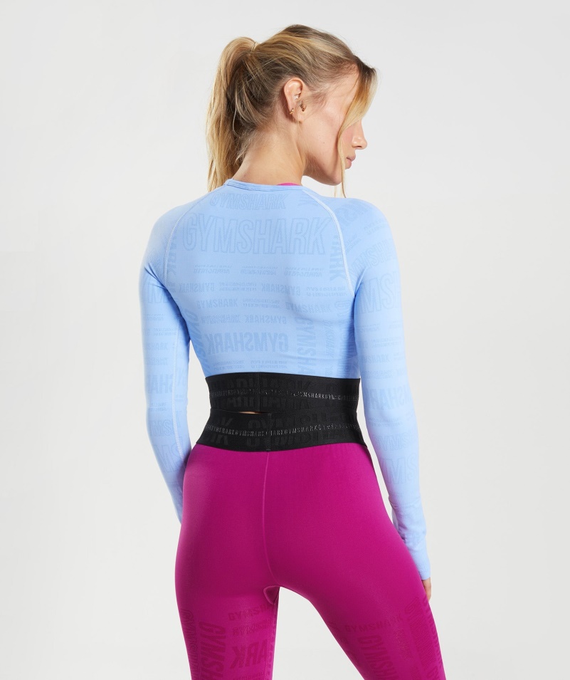 Gymshark Vision Dlhý Rukáv Crop Top Mesačný Kameň Modrý