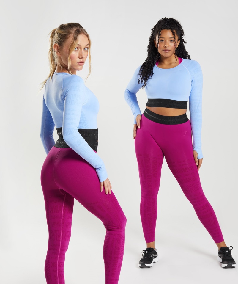 Gymshark Vision Dlhý Rukáv Crop Top Mesačný Kameň Modrý