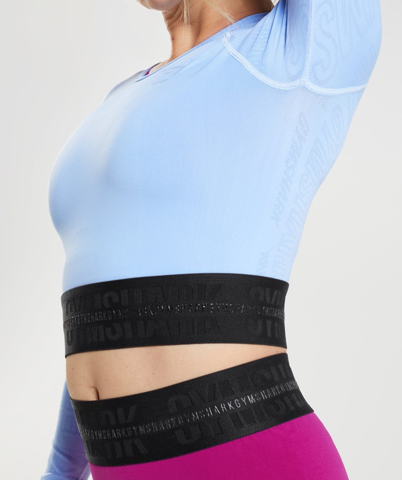 Gymshark Vision Dlhý Rukáv Crop Top Mesačný Kameň Modrý