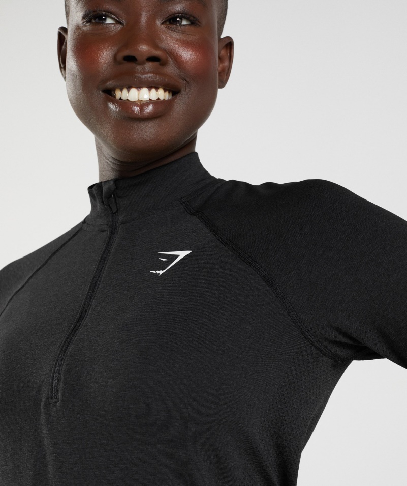 Gymshark Vital Bezšvový Pulóver S 2,0 1/2 Zipsom, čierny Marl