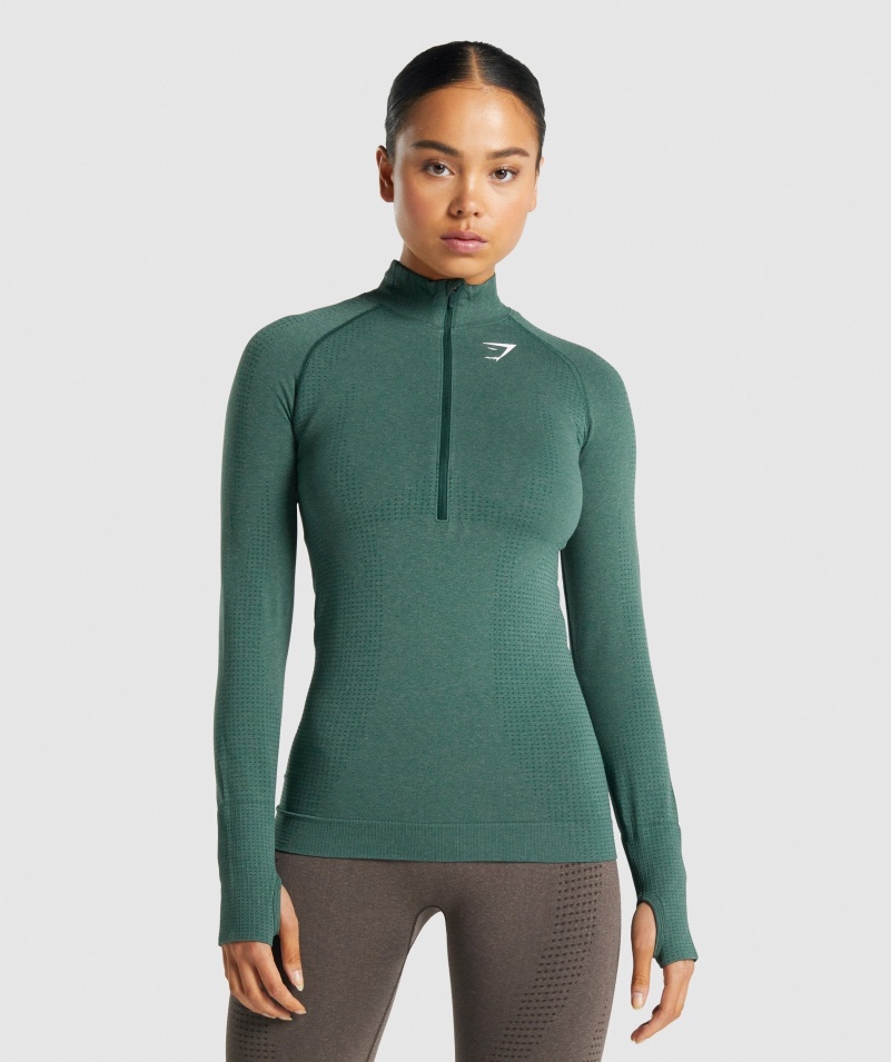 Gymshark Vital Bezšvový Pulóver 2,0 1/2 Na Zips Tmavozelený Marl