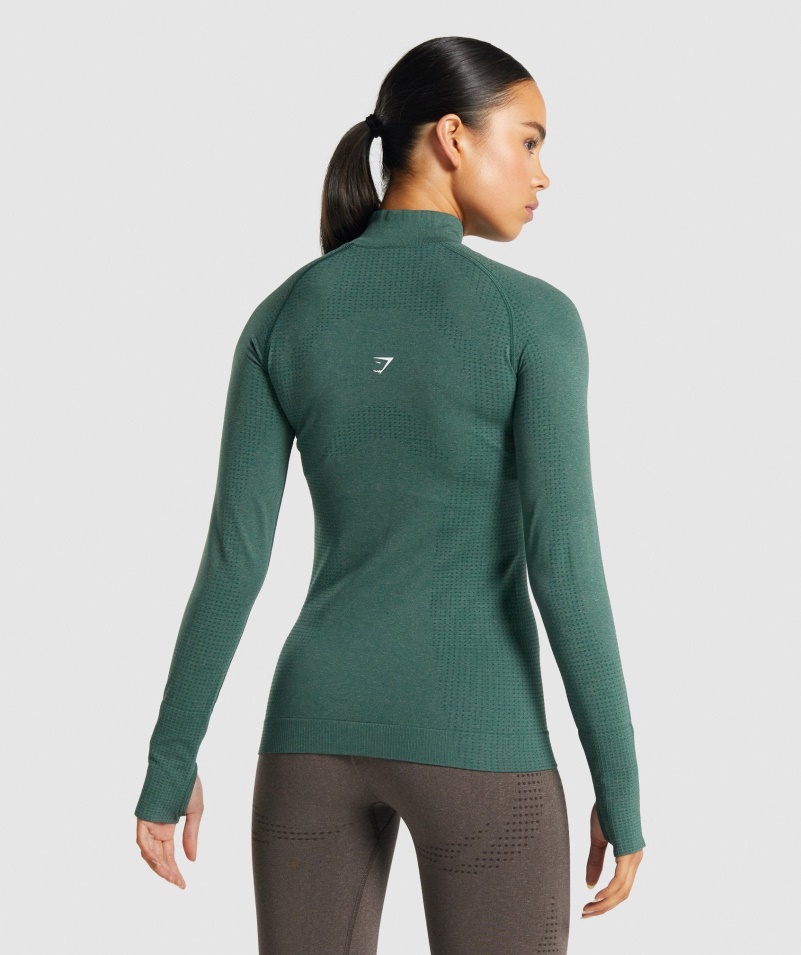 Gymshark Vital Bezšvový Pulóver 2,0 1/2 Na Zips Tmavozelený Marl
