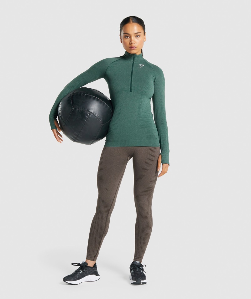 Gymshark Vital Bezšvový Pulóver 2,0 1/2 Na Zips Tmavozelený Marl