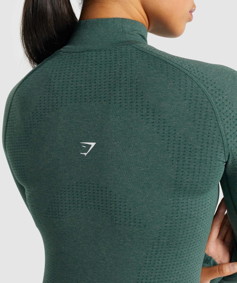 Gymshark Vital Bezšvový Pulóver 2,0 1/2 Na Zips Tmavozelený Marl