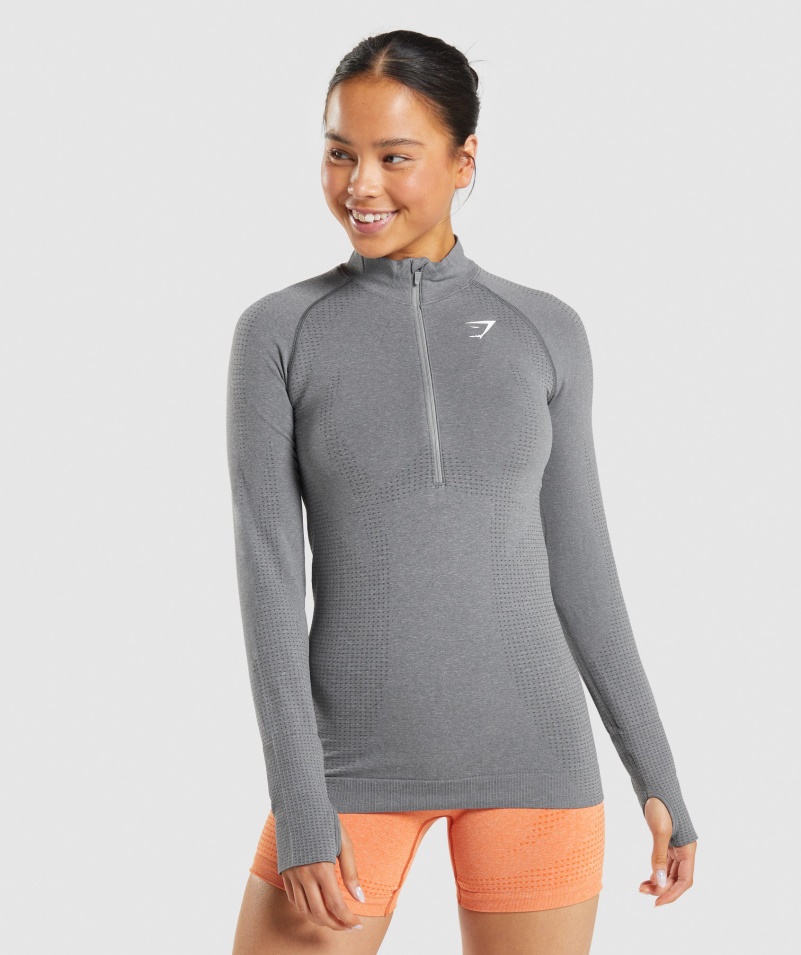 Gymshark Vital Bezšvový 2,0 1/2 Sveter Na Zips Dymovo Sivá Marl