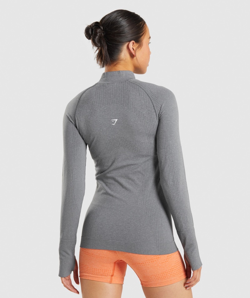 Gymshark Vital Bezšvový 2,0 1/2 Sveter Na Zips Dymovo Sivá Marl