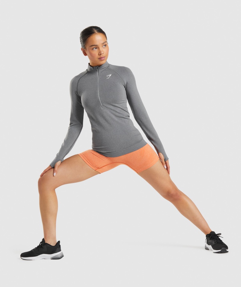 Gymshark Vital Bezšvový 2,0 1/2 Sveter Na Zips Dymovo Sivá Marl